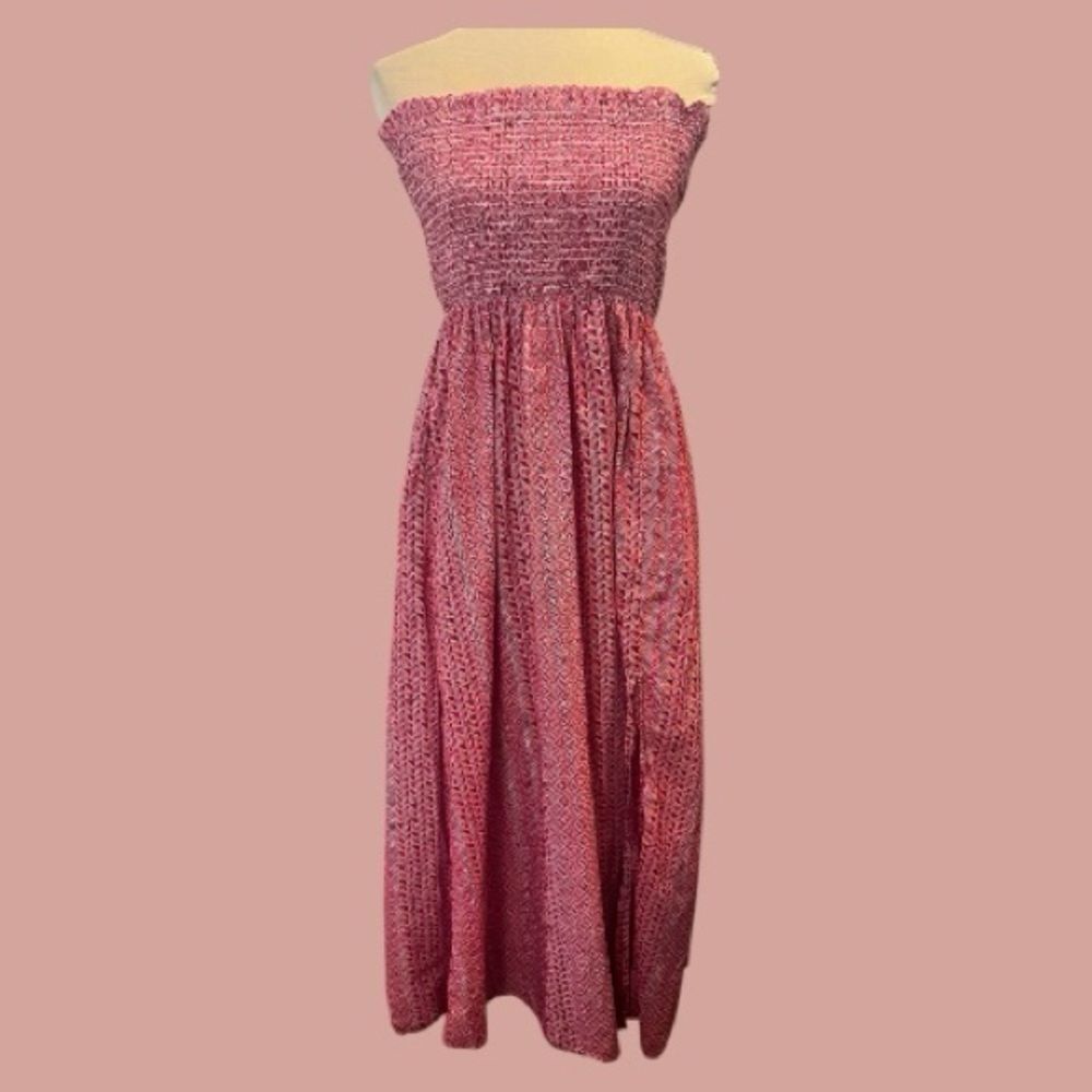 LOFT Dress Strapless Zig Zag Smocked Maxi Cami pockets small